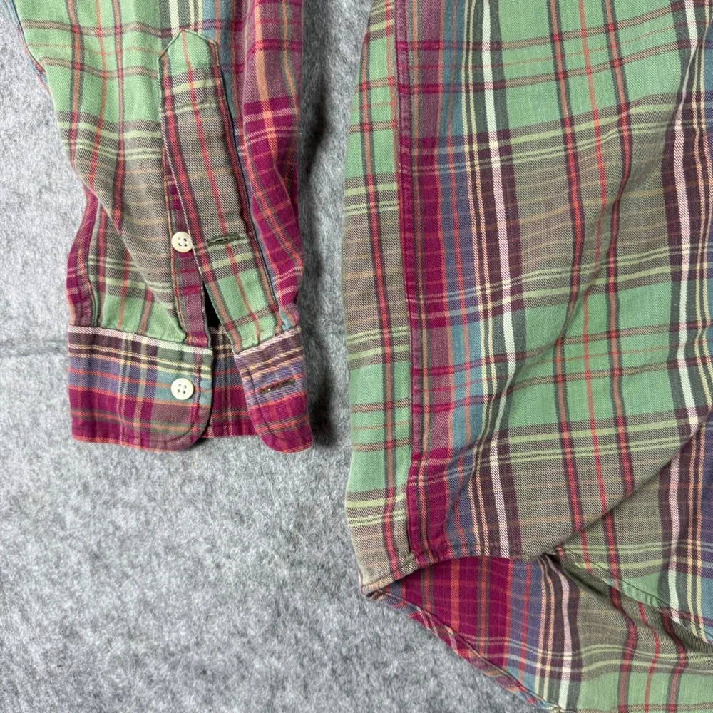 Ralph Lauren Plaid Button Down Mens M Green Burgundy Long Sleeve Cotton Shirt